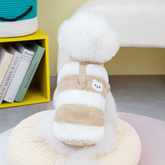 Striped Dog Sweater with Bear Pattern - Warm Pet Clothes for Autumn/Winter