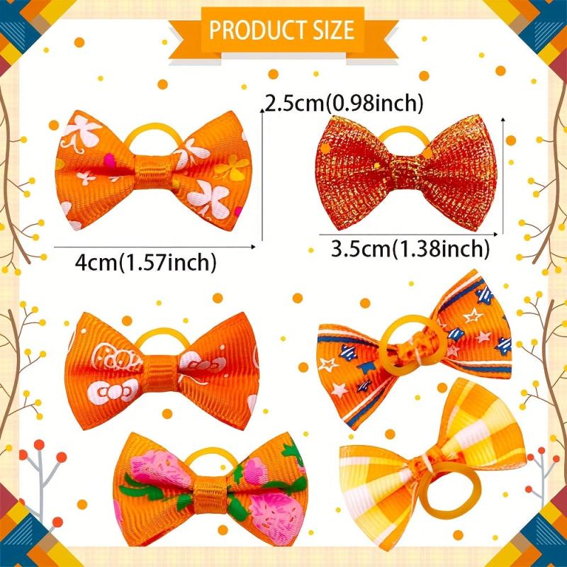 30pcs Orange Autumn Graphic Bow Rubber Band Dog Hair Accessory
