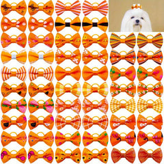30pcs Orange Autumn Graphic Bow Rubber Band Dog Hair Accessory