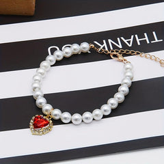 Faux Pearl Pet Necklace Cat Dog Collar Small Animal Heart Pendant Jewelry