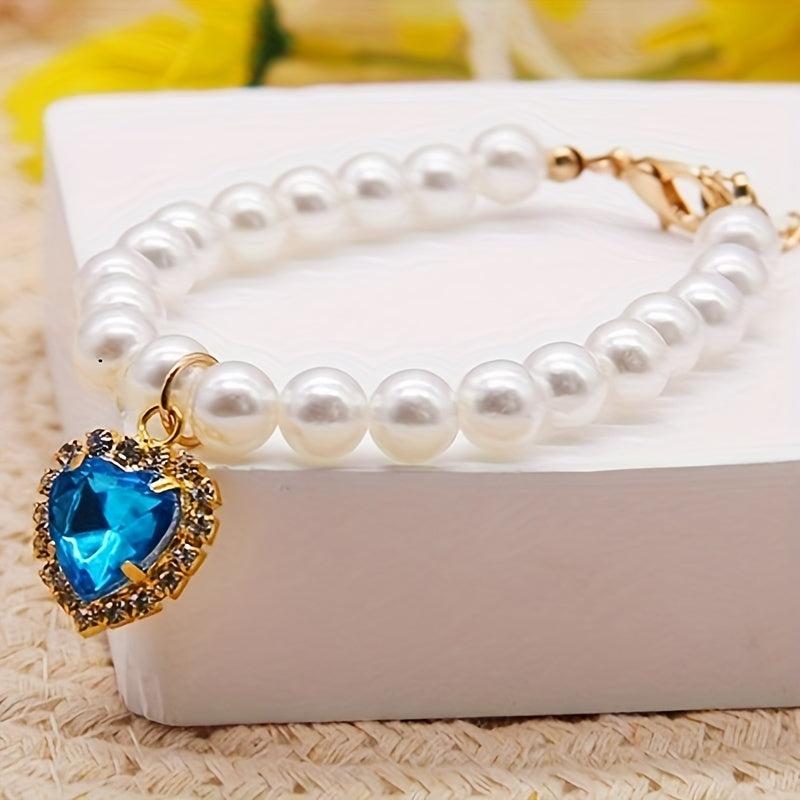 Faux Pearl Pet Necklace Cat Dog Collar Small Animal Heart Pendant Jewelry