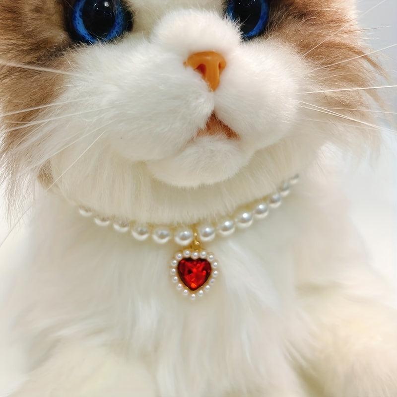 Faux Pearl Pet Necklace Cat Dog Collar Small Animal Heart Pendant Jewelry