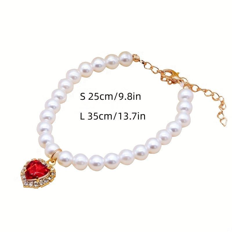 Faux Pearl Pet Necklace Cat Dog Collar Small Animal Heart Pendant Jewelry