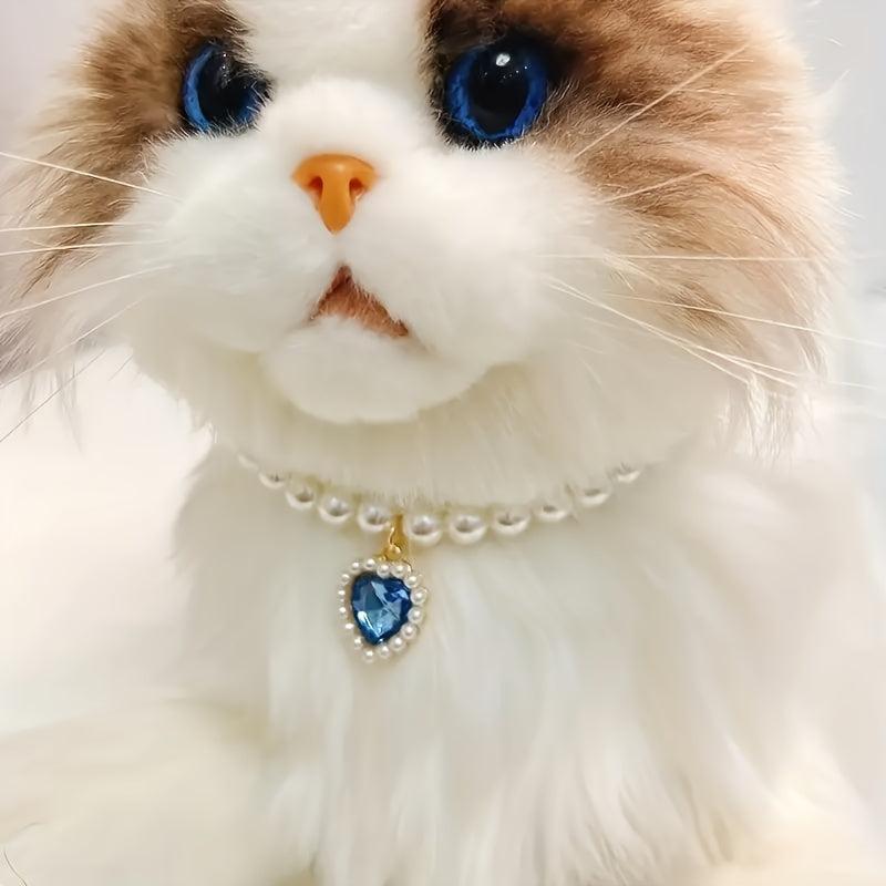 Faux Pearl Pet Necklace Cat Dog Collar Small Animal Heart Pendant Jewelry