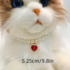 Faux Pearl Pet Necklace Cat Dog Collar Small Animal Heart Pendant Jewelry