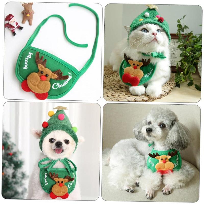 Dog Cat Pet Christmas Hat Saliva Towel Bib Teddy French Bulldog Pomeranian