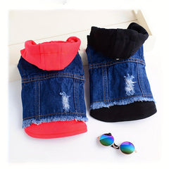 Dog Jeans Jacket Hoodie Sweatshirt Coat for Small Dogs Autumn Apparel