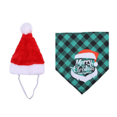 Pet Christmas Hat & Saliva Towel Set Dog Decorative Headwear