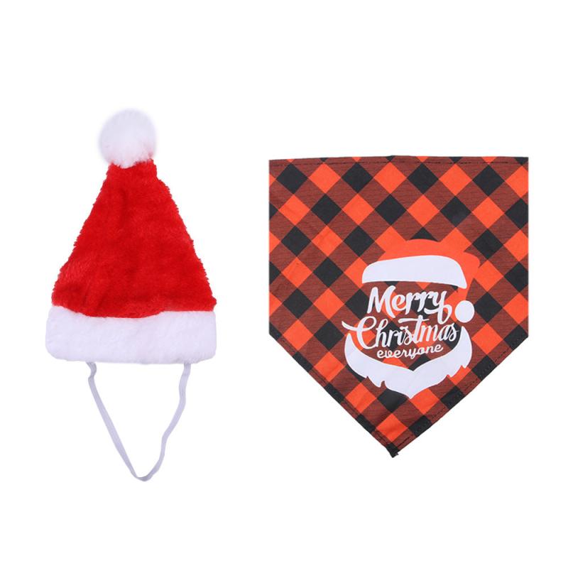 Pet Christmas Hat & Saliva Towel Set Dog Decorative Headwear