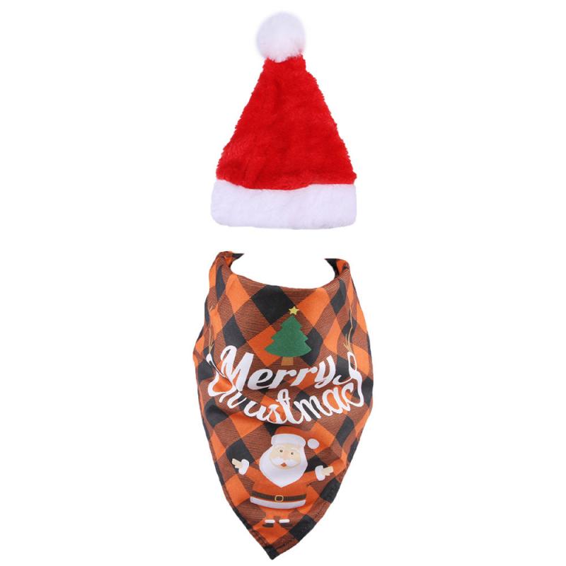 Pet Christmas Hat & Saliva Towel Set Dog Decorative Headwear