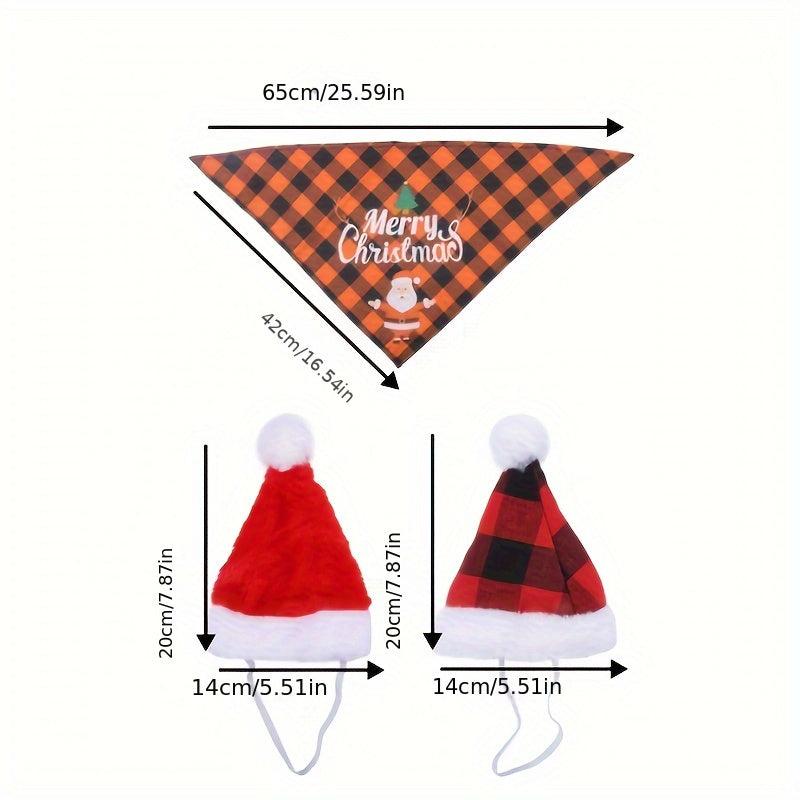 Pet Christmas Hat & Saliva Towel Set Dog Decorative Headwear