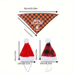 Pet Christmas Hat & Saliva Towel Set Dog Decorative Headwear