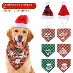 Pet Christmas Hat & Saliva Towel Set Dog Decorative Headwear