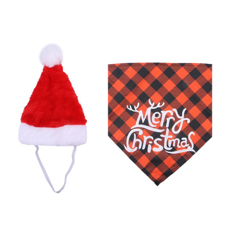 Pet Christmas Hat & Saliva Towel Set Dog Decorative Headwear