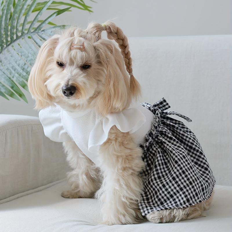 Plaid Dog Princess Skirt Tutu Dress With Bowknot Pet Apparel