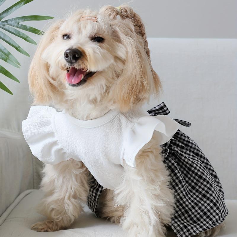 Plaid Dog Princess Skirt Tutu Dress With Bowknot Pet Apparel