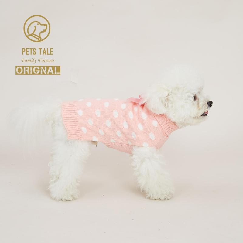 Boutique Dog Sweater With Bow & Polka Dot Decor