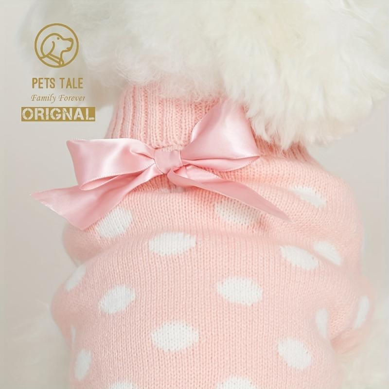 Boutique Dog Sweater With Bow & Polka Dot Decor