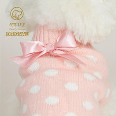 Boutique Dog Sweater With Bow & Polka Dot Decor