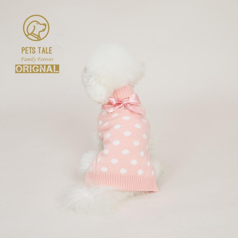 Boutique Dog Sweater With Bow & Polka Dot Decor