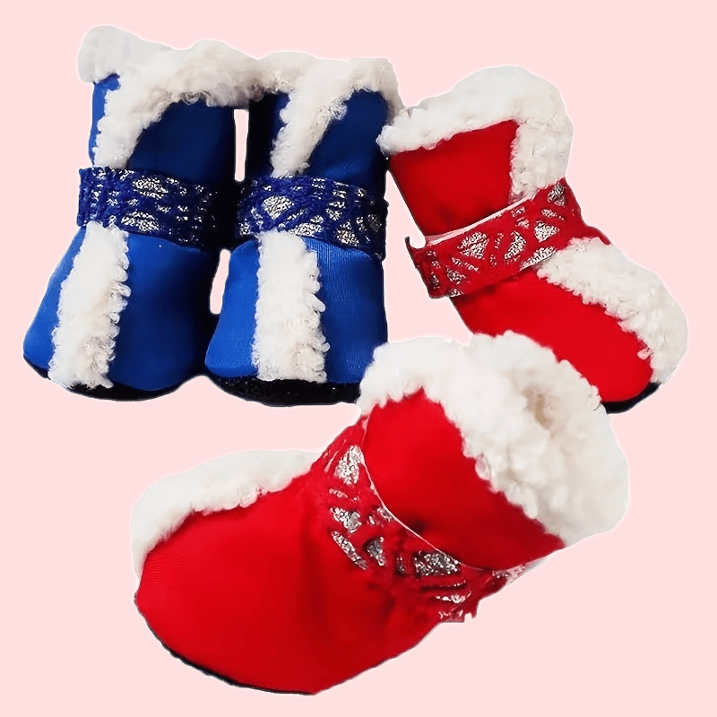 Winter Dog Boots Warm Fleece Dog Shoes Christmas Puppy Snow Booties