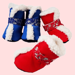 Winter Dog Boots Warm Fleece Dog Shoes Christmas Puppy Snow Booties