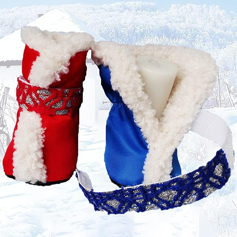 Winter Dog Boots Warm Fleece Dog Shoes Christmas Puppy Snow Booties