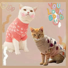 Cat Sweater Heart Graphic Pet Clothing Warm for Autumn and Winter