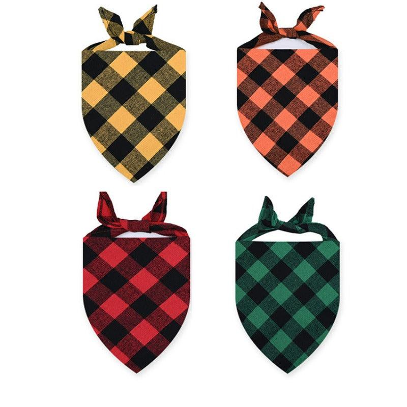 Pet Plaid Scarf Triangle Cat Collar Dog Bandana Christmas Ornament