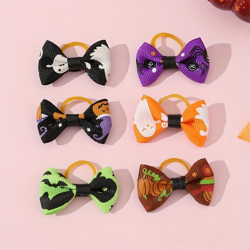 6pcs Halloween Pet Hair Accessories Ghost Dog Hair Bows Cat And Dog Head Flowers