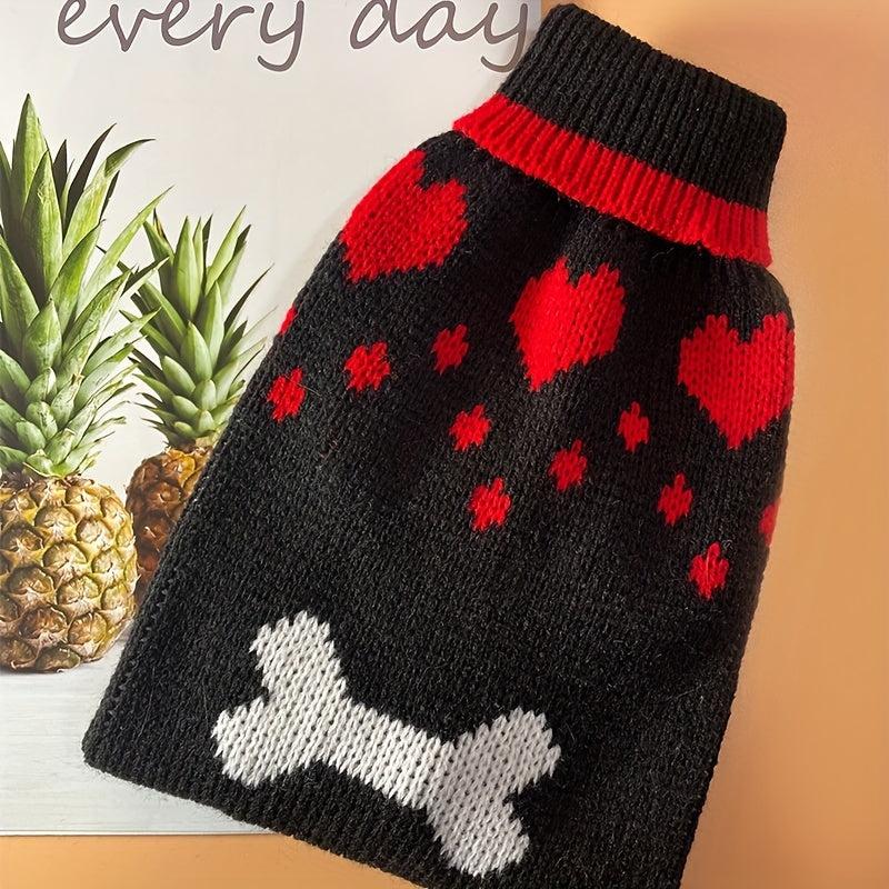 Heart Shaped Knitted Pet Sweater for Small Dogs and Cats