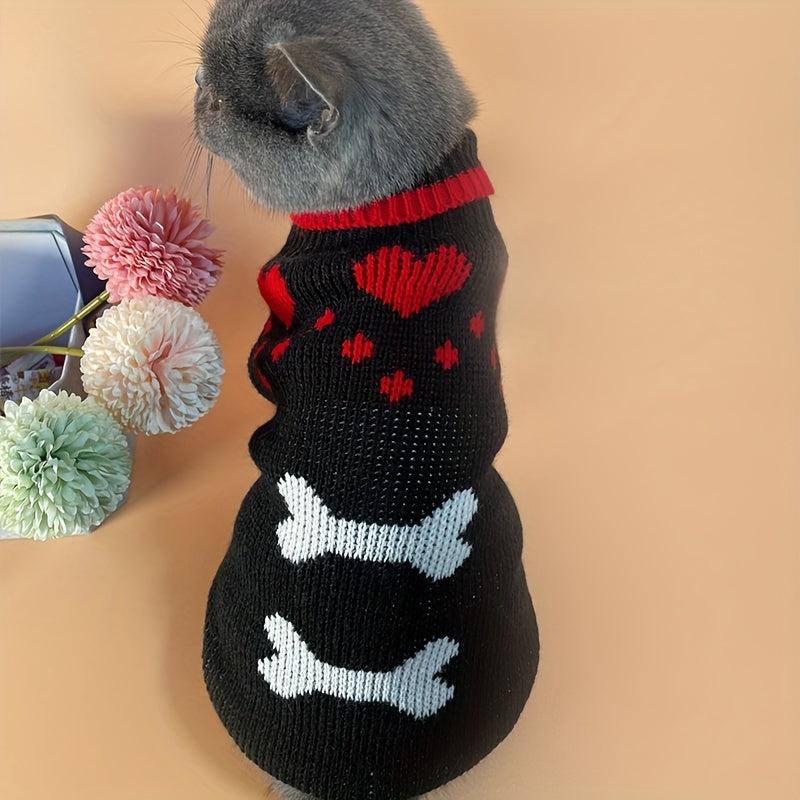 Heart Shaped Knitted Pet Sweater for Small Dogs and Cats