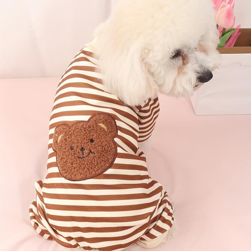 Striped Cartoon Bear Pet Jumpsuit Dog Loungewear