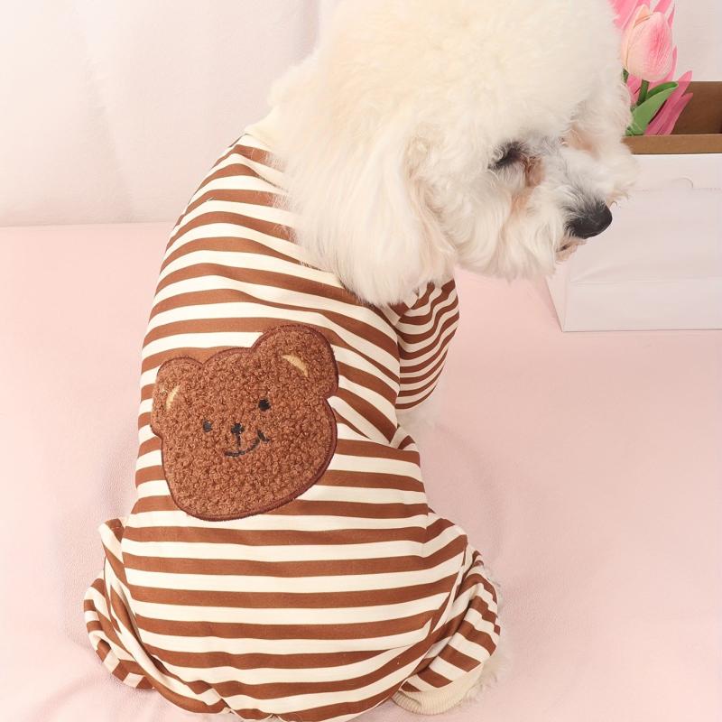 Striped Cartoon Bear Pet Jumpsuit Dog Loungewear