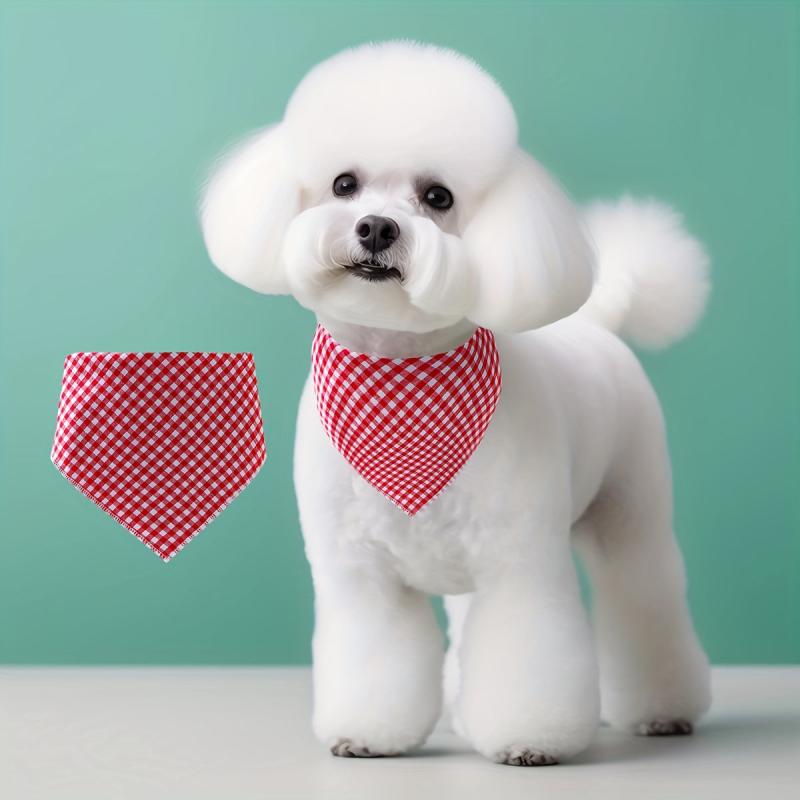 Double Layer Plaid Dog Kerchief Scarf Triangle Bibs Pet Scarf