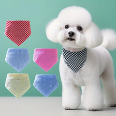 Double Layer Plaid Dog Kerchief Scarf Triangle Bibs Pet Scarf