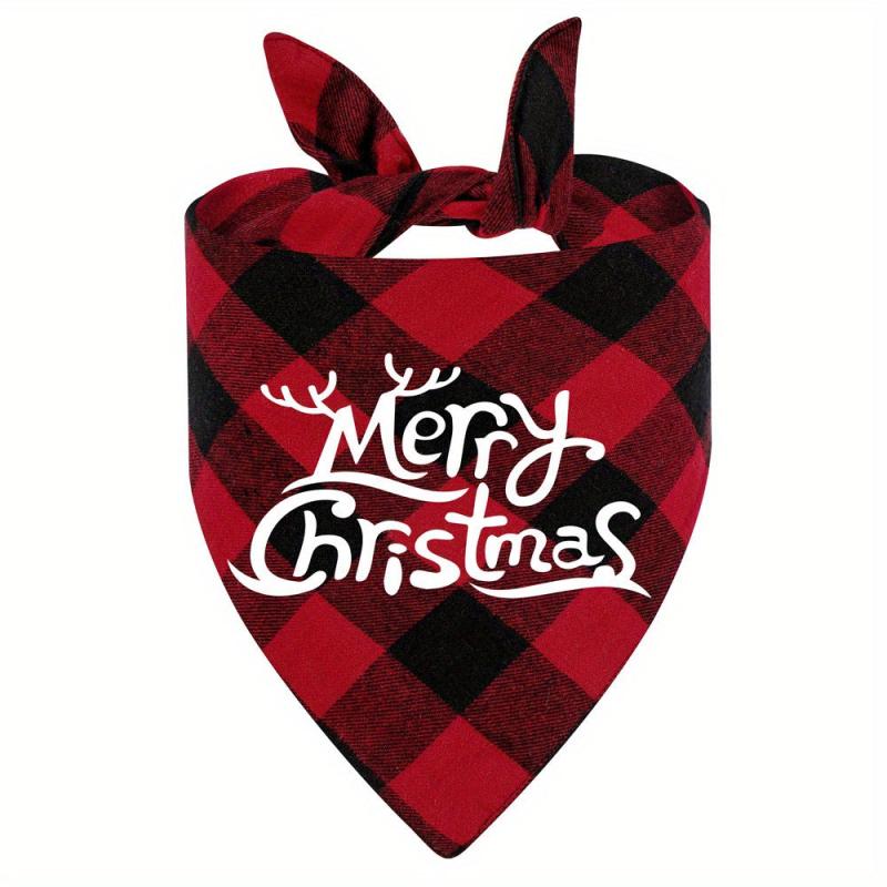 Christmas Dog Plaid Kerchief Scarf Triangle Bibs Pet Scarf