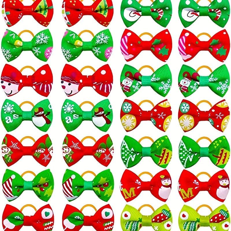 16pcs Christmas Fruit Design Bow Decor Rubber Bands for Pets