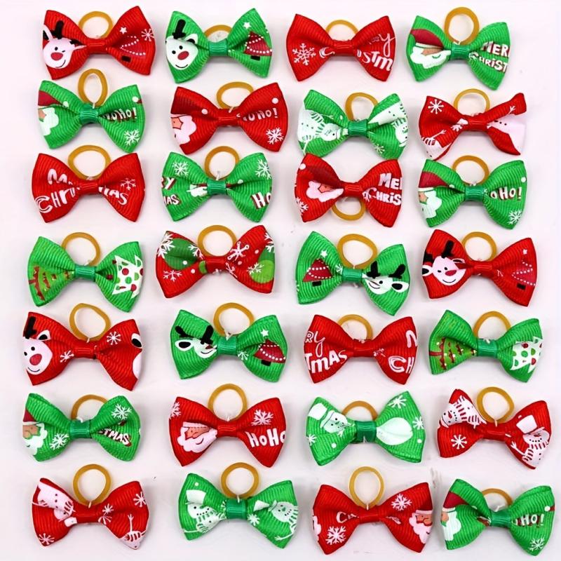 16pcs Christmas Fruit Design Bow Decor Rubber Bands for Pets