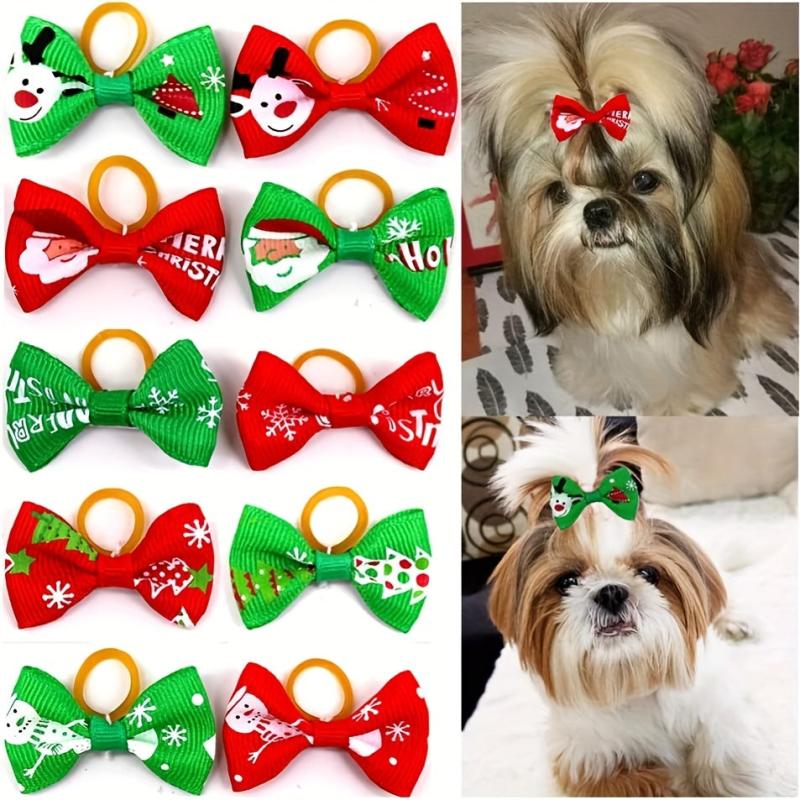16pcs Christmas Fruit Design Bow Decor Rubber Bands for Pets