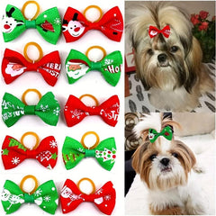 16pcs Christmas Fruit Design Bow Decor Rubber Bands for Pets
