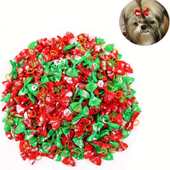 16pcs Christmas Fruit Design Bow Decor Rubber Bands for Pets