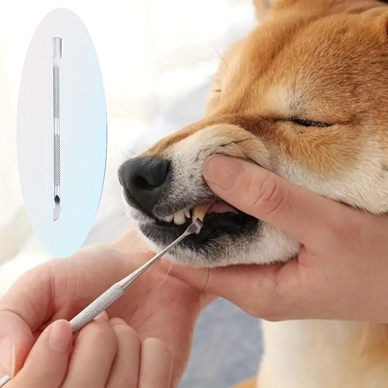 Dual Head Pet Teeth Cleaning Tool Dogs Cats Dental Oral Care Stainless Steel
