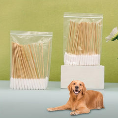 50pcs Pet Cotton Swabs With Wooden Handle for Ear & Eye Cleaning