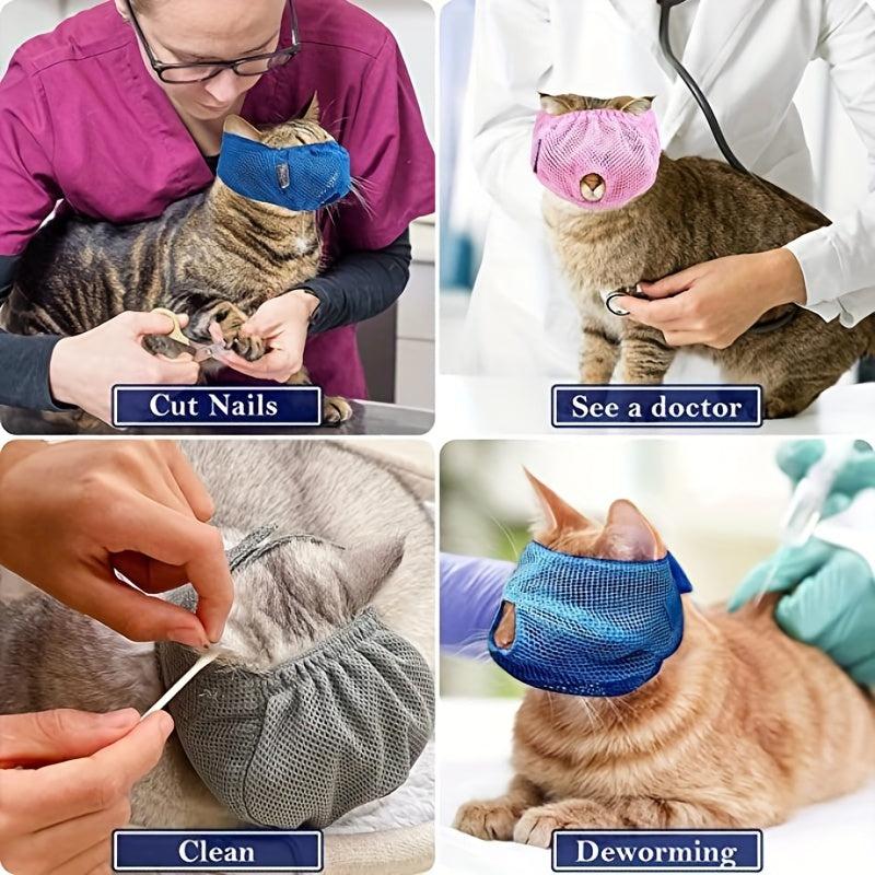 3 Pack Breathable Adjustable Cat Muzzles for Anxiety Relief and Grooming