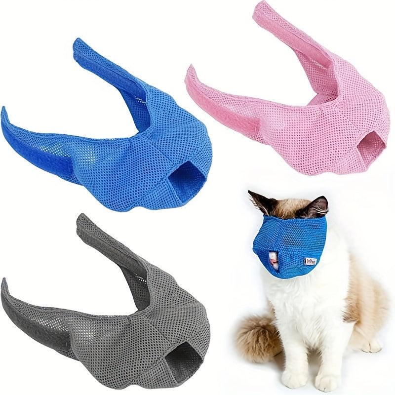 3 Pack Breathable Adjustable Cat Muzzles for Anxiety Relief and Grooming