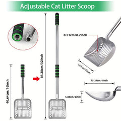 Adjustable Metal Cat Litter Scoop with Long Handle and Detachable Shovel
