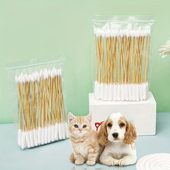 50pcs Pet Cotton Swabs Double Headed Stick Wooden Handle