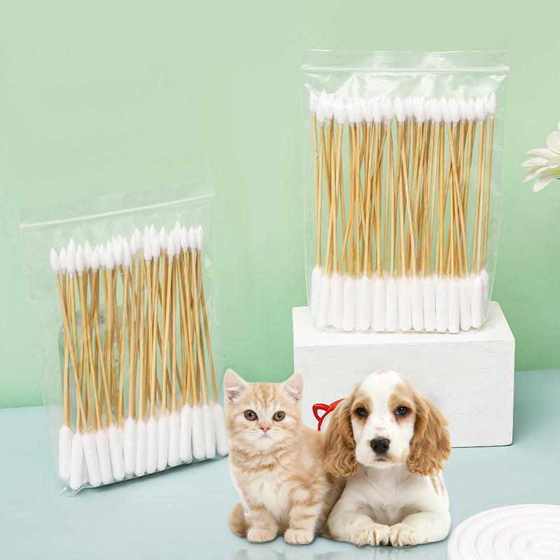 50pcs Pet Cotton Swabs Double Headed Stick Wooden Handle
