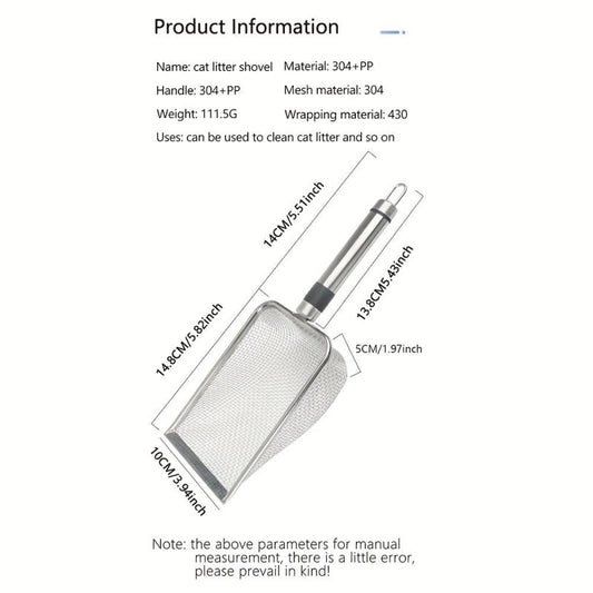 Cat Litter Scoop Stainless Steel Easy Clean Non-stick Shovel